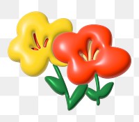 3D flower illustration png in red and yellow, transparent background