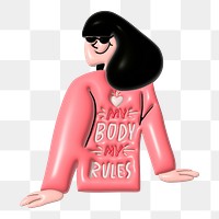 3D woman illustration png, my body my rules , transparent background