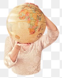 Png vintage educational globe sticker, transparent background