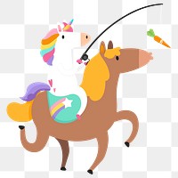 Cute unicorn png illustration sticker, riding horse, transparent background