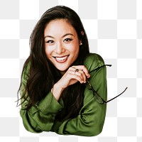 Png happy Asian woman sticker, transparent background
