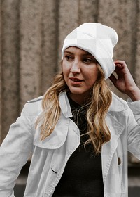 Png trench coat & beanie mockup, transparent design, women's apparel