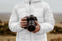 Puffer jacket png transparent mockup, photographer