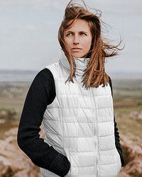 Puffer vest png transparent mockup, outdoor outfits
