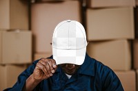 Hat png mockup, transparent design, delivery man