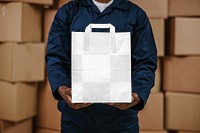 Paper shopping bag png mockup, transparent design