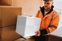 Delivery box png mockup, moving service, transparent design