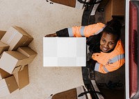 Delivery box png mockup, moving service, transparent design