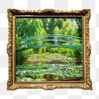 Monet’s artwork png Japanese Footbridge sticker, transparent background, remixed by rawpixel.