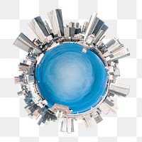 Mini planet png sticker, cityscape illustration transparent background