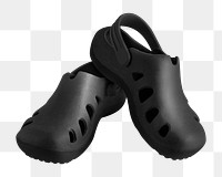 Png black rubber sandals sticker, transparent background