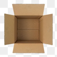 Open cardboard box png sticker, transparent background