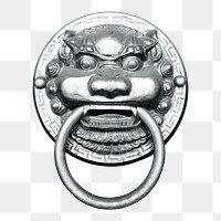 Lion door knocker png sticker, transparent background