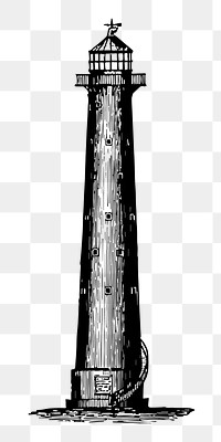PNG Vintage lighthouse png sticker, black illustration, transparent background, transparent background