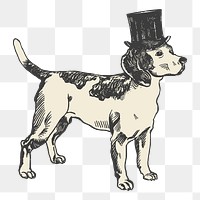 Png top hat beagle sticker, transparent background, remixed from artworks by Moriz Jung