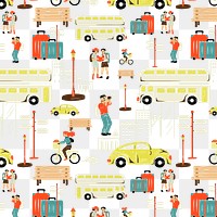 Png city tour illustration pattern, transparent background