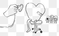 Heart getting diagnosis png sticker, cute doodle on transparent background