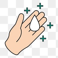 Hand using sanitizer png sticker, COVID-19 prevention graphic, transparent background