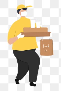 Food delivery man png holding bags, transparent background