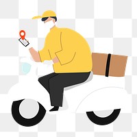 Food delivery man png driving to destination illustration, transparent background