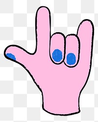 Png love sign language doodle sticker, transparent background