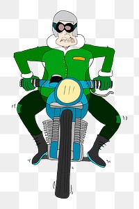 Old biker  png clipart illustration, transparent background. Free public domain CC0 image.