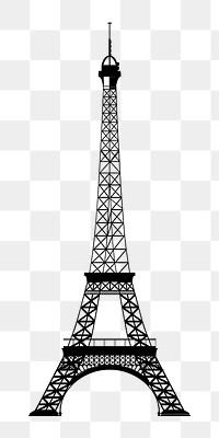 Silhouette Eiffel tower  png clipart illustration, transparent background. Free public domain CC0 image.