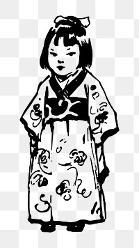 Japanese little girl png illustration, transparent background. Free public domain CC0 image.