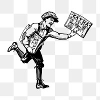 Newspaper boy png illustration, transparent background. Free public domain CC0 image.