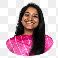 Indian woman smiling png sticker, transparent background