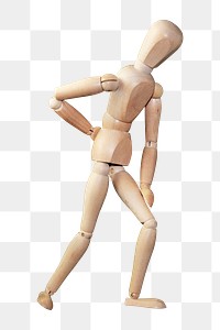 Png back pain wooden model sticker, transparent background