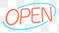 Open neon sign png sticker, transparent background