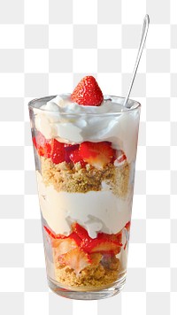 Strawberry cup, dessert png sticker, transparent background