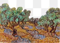 Van Gogh landscape png border sticker, Olive Trees, transparent background, remixed by rawpixel