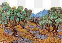 Van Gogh landscape png border sticker, Olive Trees, transparent background, remixed by rawpixel