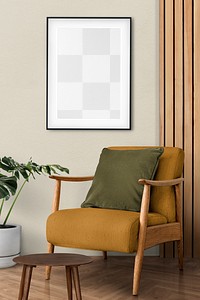 Photo frame png mockup, living room decor, transparent design