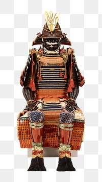 Japanese warrior png sticker, Samurai armor suit, transparent background.   Remastered by rawpixel. 