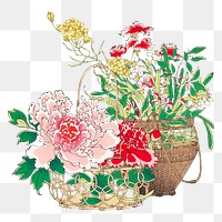Japanese flower basket png on transparent background.    Remastered by rawpixel. 