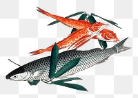 Hiroshige's Cod and Gurnard png sticker, transparent background.    Remastered by rawpixel. 
