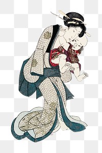 Japanese woman png on transparent background, holding a baby.    Remastered by rawpixel. 