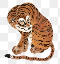 Png Gyokushu's Seated Tiger, transparent background.   Remastered by rawpixel. 