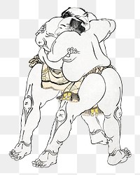 Hokusai’s sumo wrestlers png on transparent background. Remastered by rawpixel. 