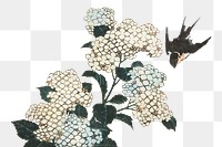 Hokusai's hydrangea and swallow png on transparent background.    Remastered by rawpixel. 