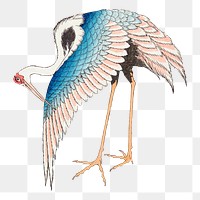 Hokusai's crane png on transparent background.    Remastered by rawpixel. 