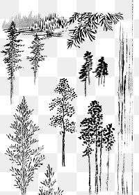 Hokusai’s trees png on transparent background.    Remastered by rawpixel. 