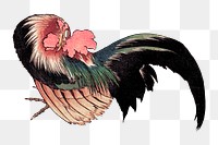 Hokusai’s cock and pink flowers png on transparent background.   Remastered by rawpixel. 