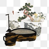 Hokusai’s tea table png on transparent background.    Remastered by rawpixel. 