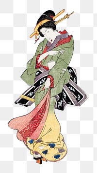 Japanese geisha png on transparent background.   Remastered by rawpixel. 