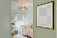 Picture frame png mockup, bedroom decor, transparent design