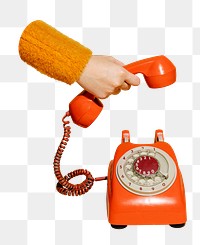 Orange telephone png sticker, transparent background